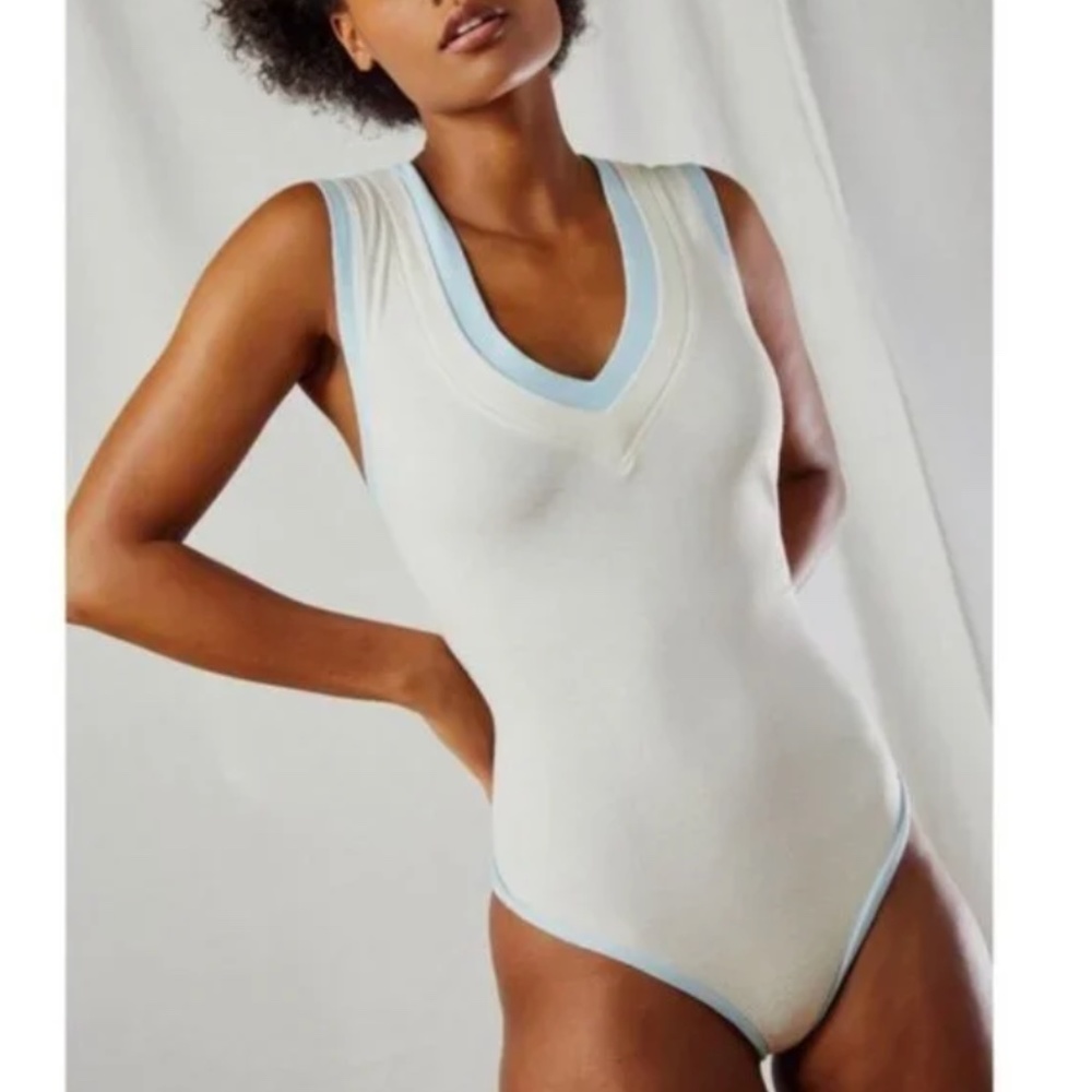 FREE PEOPLE Cozy Cool Girl Tank Bodysuit Contrast Trim Snap Extra Large XL